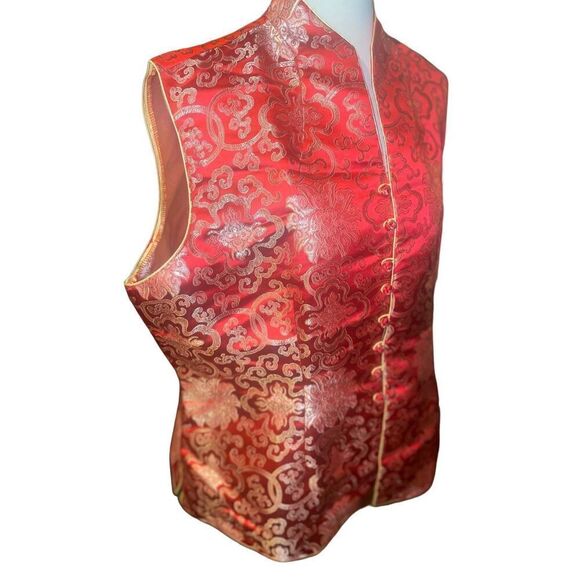 Asian Red and Gold Vintage 100% Silk Sleeveless Vest Size XXL - Picture 9 of 13